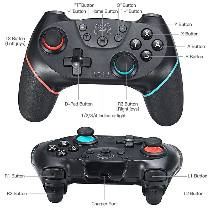Wireless BT game controller for Nintendo Switch & OLED by FLIPSTYLEZLLC, black with blue trim on Tampa Home & Garden Store