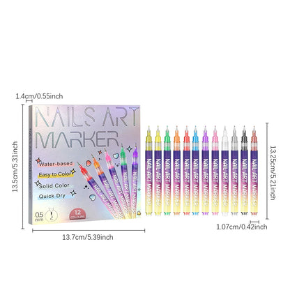 12pc Nail Art Graffiti Pen set by Silcy Skin with multicolor caps beside holographic box on Tampa Home & Garden Store