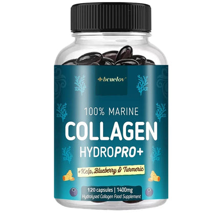 Hydrolyzed marine collagen capsules bottle with blue label, 120 capsules, Silcy Skin HYDROPRO+ on Tampa Home & Garden Store