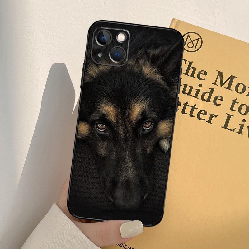 Stevvex Cartoon German Shepherd phone case for iPhone, black back cover with dog face on Tampa Home & Garden Store