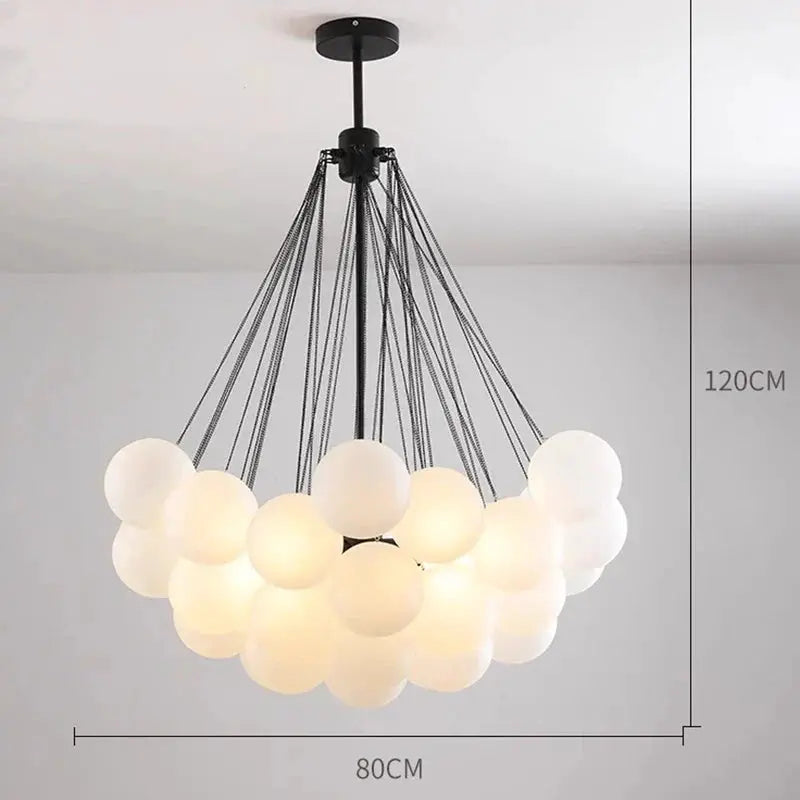 DecorBites LED Pendant Chandelier with white globe lights and black cords, 120cm tall x 80cm wide on Tampa Home & Garden Store