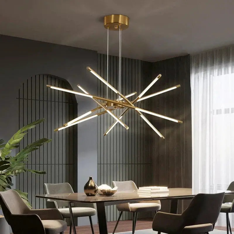 DecorBites Linen Ceiling Chandelier Black Gold starburst pendant lamp for home on Tampa Home & Garden Store