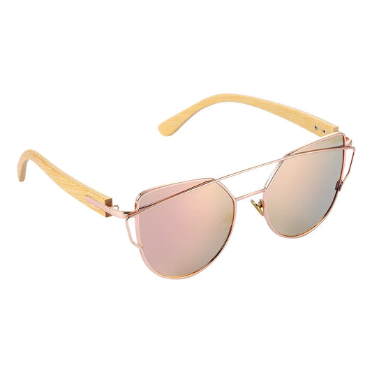 BARCUR cat-eye sunglasses with bamboo arms and mirrored UV400 lenses on Tampa Home & Garden Store