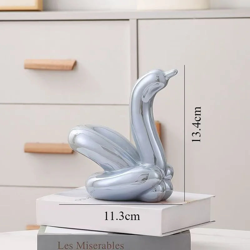 Perfecsy silver balloon swan ceramic sculpture, 13.4cm, abstract decor statue on Tampa Home & Garden Store