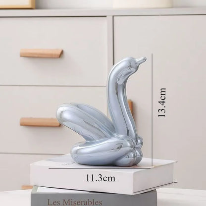 Perfecsy silver balloon swan ceramic sculpture, 13.4cm, abstract decor statue on Tampa Home & Garden Store