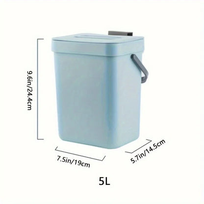 Perfecsy 5L space-saving quiet-close trash can with lid and side handle light blue plastic on Tampa Home & Garden Store