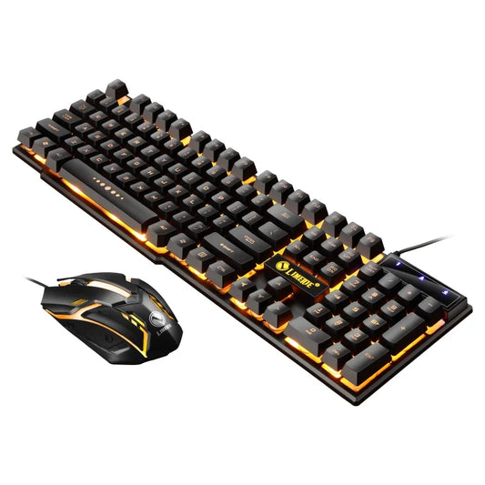 FLIPSTYLEZLLC wired gaming keyboard and mouse with rainbow LED backlight, black with orange glow on Tampa Home & Garden Store
