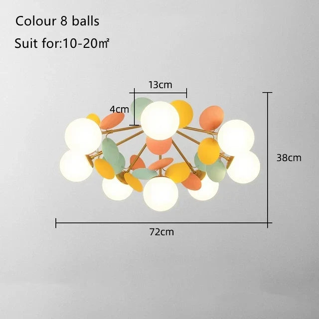 DecorBites Kids LED ceiling light chandelier with iron frame and glass balls, 72cm wide on Tampa Home & Garden Store