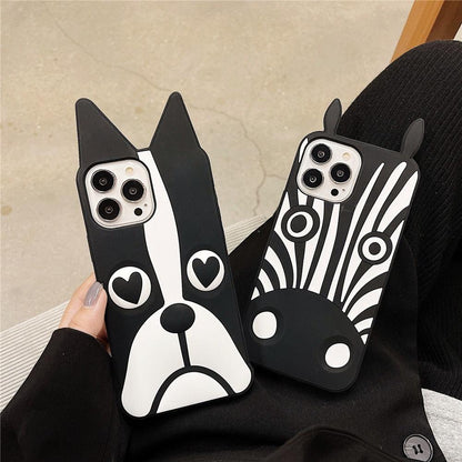 Stevvex 3D dog-ear silicone iPhone case 13 Pro Max; black white puppy faces, 2-pack on Tampa Home & Garden Store