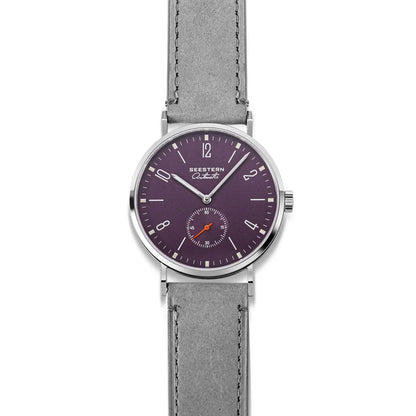 Men's Ultra-Thin Automatic Dress Watch purple dial gray leather strap UpTrend Deals on Tampa Home & Garden Store