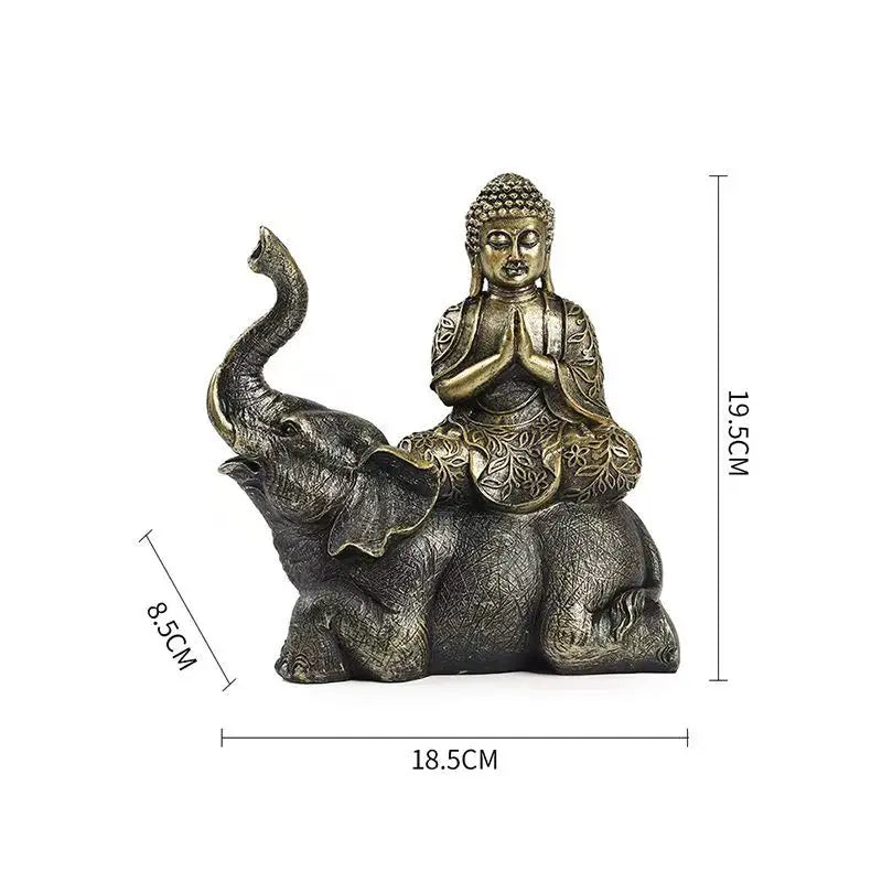 Elephant Buddha resin statue with seated Buddha on elephant, antique bronze finish Perfecsy decor on Tampa Home & Garden Store