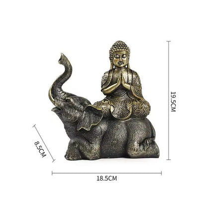 Elephant Buddha resin statue with seated Buddha on elephant, antique bronze finish Perfecsy decor on Tampa Home & Garden Store