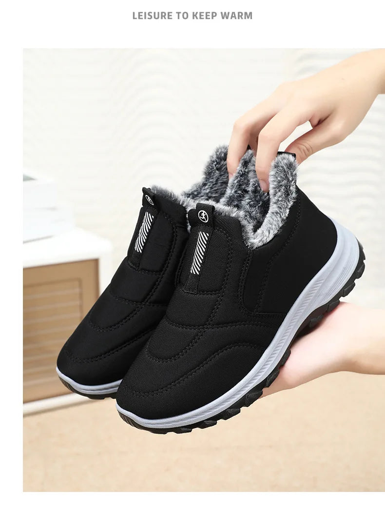 Women's Snow Boots UpTrend Deals, black fabric upper with grey faux fur lining, non-slip sole on Tampa Home & Garden Store