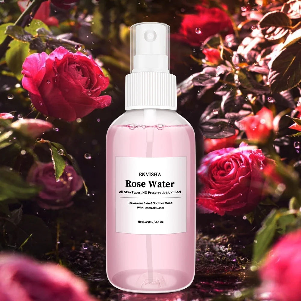 ENVISHA Rose Water Facial Toner spray bottle with pink liquid vegan skin care on Tampa Home & Garden Store