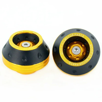 Motorcycle front fork slider cups, black with gold rings, two pieces shown on Tampa Home & Garden Store