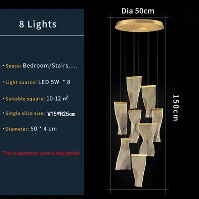 Decorbites LED Art Acrylic gold-tone Pendant Light 8-light for modern staircase on Tampa Home & Garden Store
