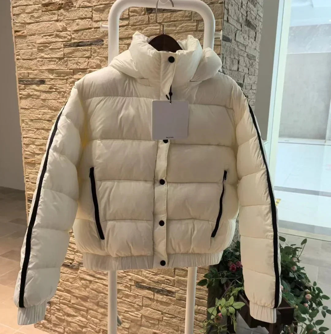 White Winter Jacket for Women hooded puffer coat by UpTrend Deals with black zip pockets on Tampa Home & Garden Store