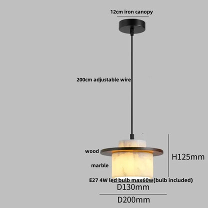 DecorBites LED pendant lamp with black adjustable wire, wood ring and marble shade on Tampa Home & Garden Store