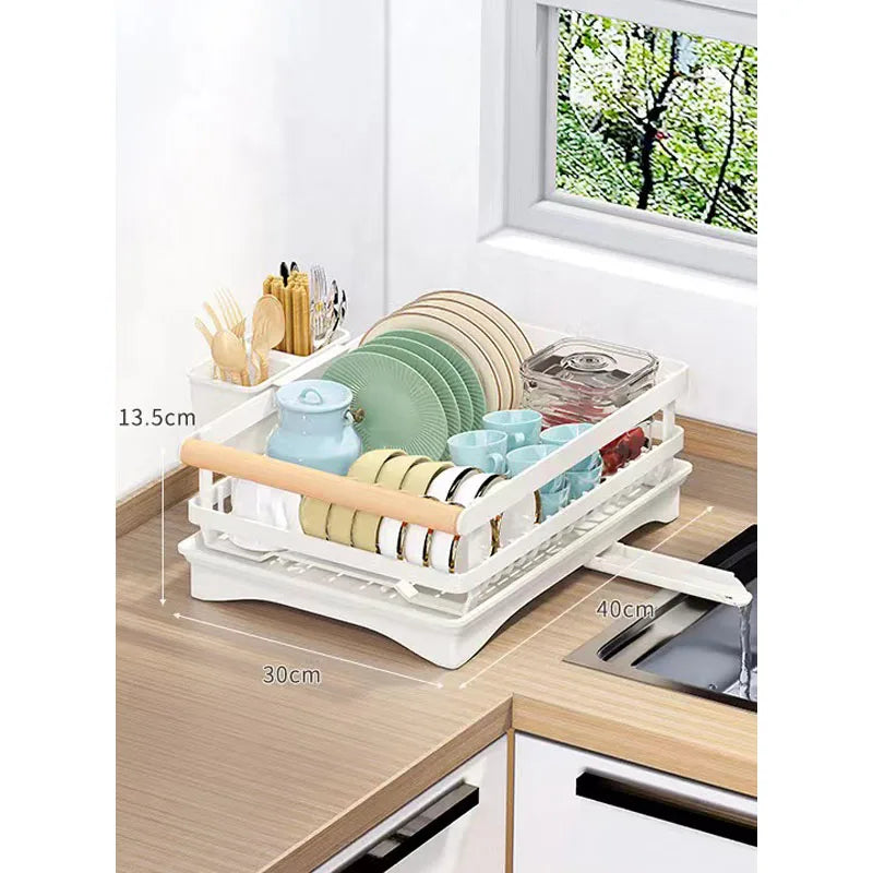 DecorBites white plastic kitchen sink organizer dish drying rack with plates and cup holders on Tampa Home & Garden Store