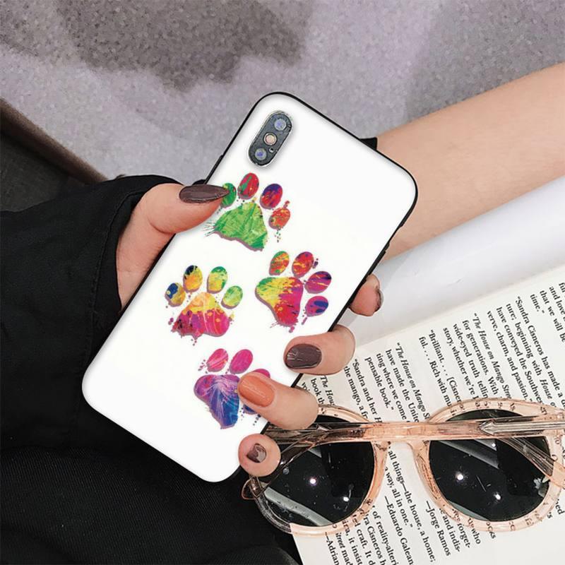 White iPhone case with multicolor paw print and heart design for dog lovers ST88SCL334VBG on Tampa Home & Garden Store