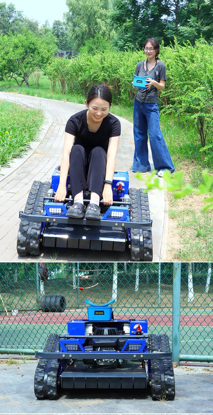 Self-Propelled Remote-Control Lawn Mower blue with wide tracks for small gardens UpTrend Deals on Tampa Home & Garden Store