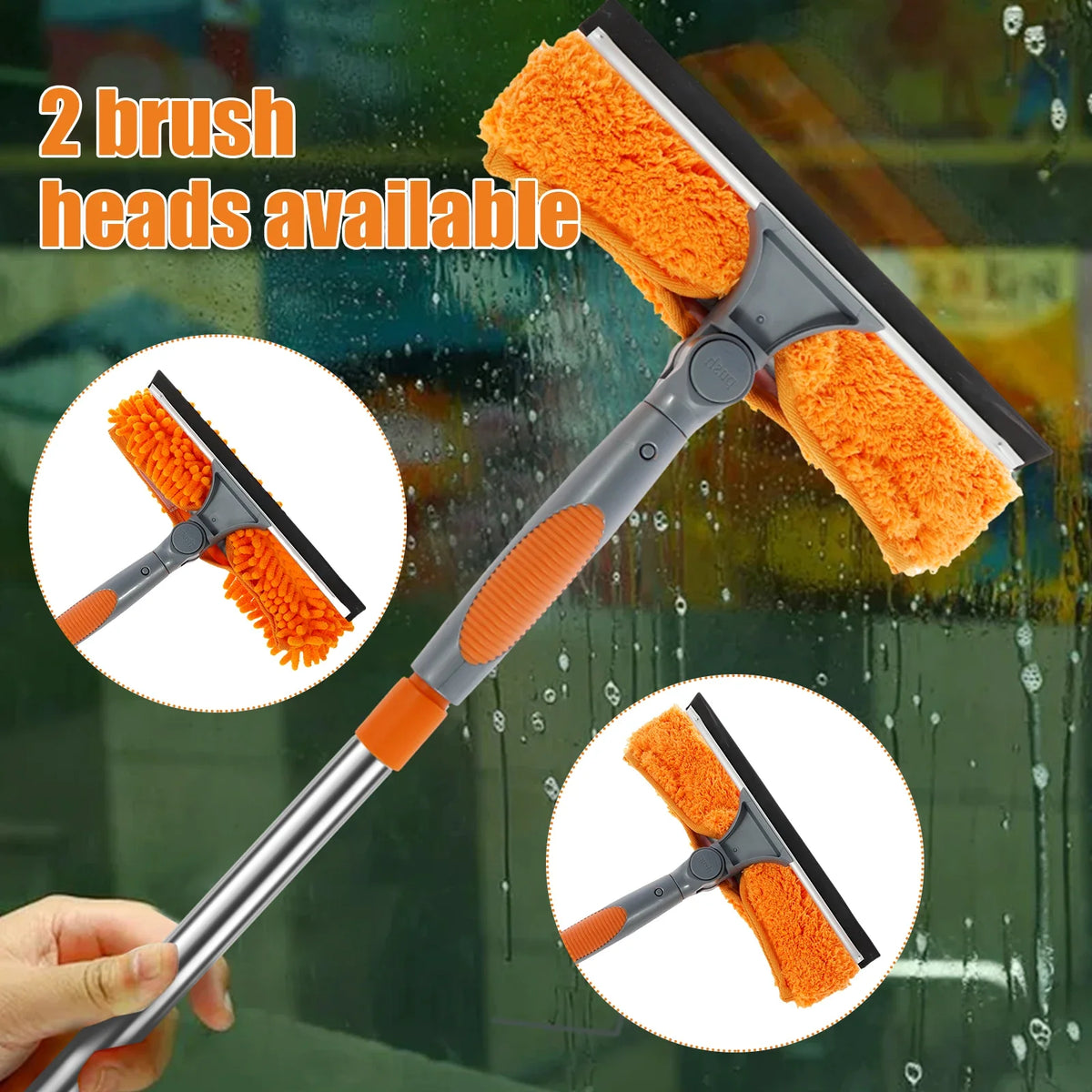 Extendable Window Cleaning Kit 2-in-1 squeegee with microfiber orange heads UpTrend Deals on Tampa Home & Garden Store