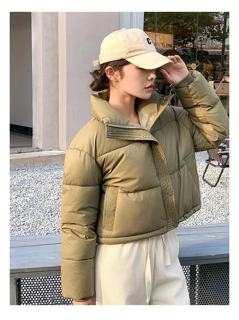 UpTrend Deals women cropped olive cotton-padded puffer jacket with side pockets on Tampa Home & Garden Store