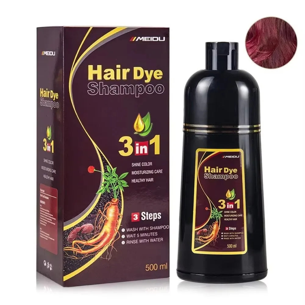 Meidu Hair Dye Shampoo 3 in 1 box and bottle, natural black herbal formula, 500 ml on Tampa Home & Garden Store