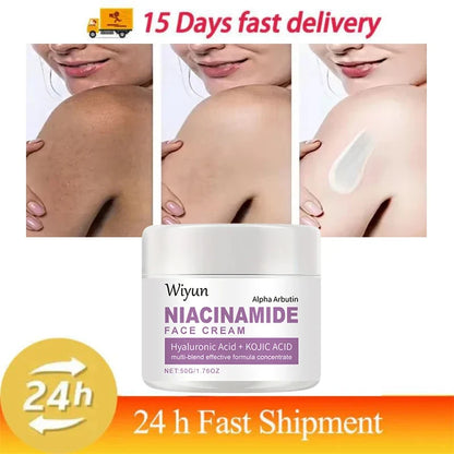 Wiyun Niacinamide face cream with alpha arbutin, hyaluronic acid, kojic acid 50g container on Tampa Home & Garden Store