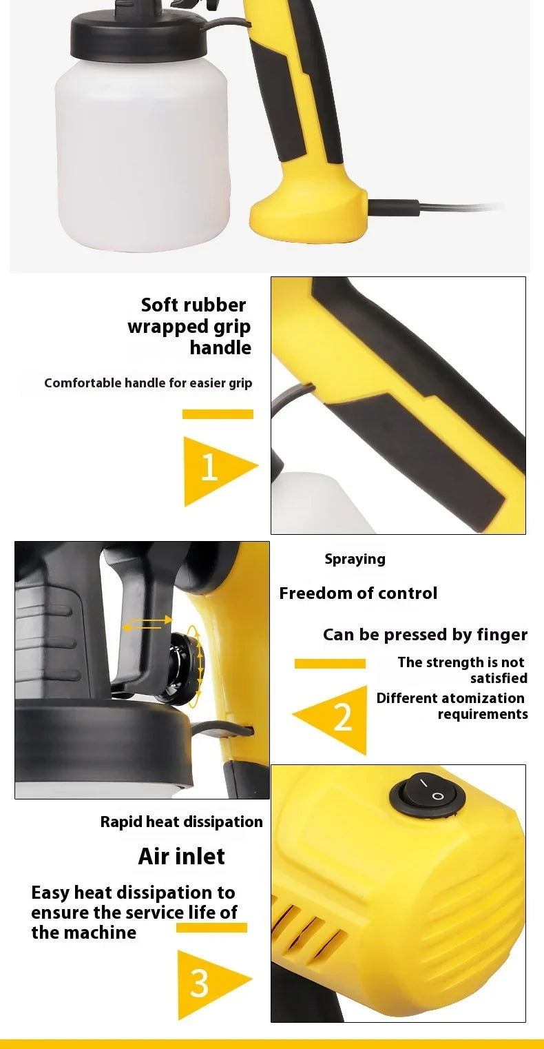 Portable electric paint sprayer gun with yellow and black body and white jar on Tampa Home & Garden Store