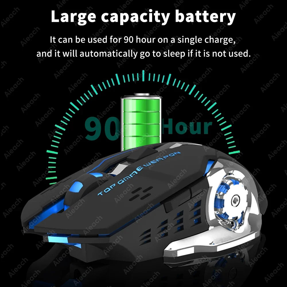 Wireless Bluetooth gaming mouse 2.4G USB rechargeable, ergonomic with blue backlight on Tampa Home & Garden Store