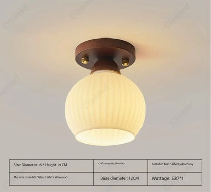 Perfecsy Japanese LED cream wind glass ceiling lamp with ribbed shade and brown mount on Tampa Home & Garden Store