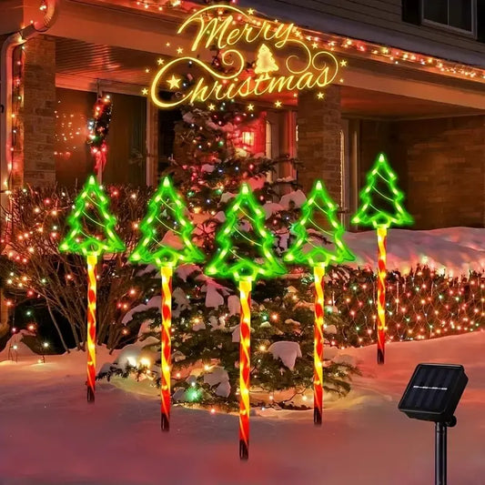 Perfecsy 5pc solar candy Christmas tree garden lights, green LED stake lights for outdoor yard on Tampa Home & Garden Store
