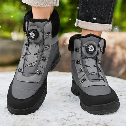 Men's winter snow boots UpTrend Deals, gray-black with faux fur, lace-up rugged outdoor pair on Tampa Home & Garden Store