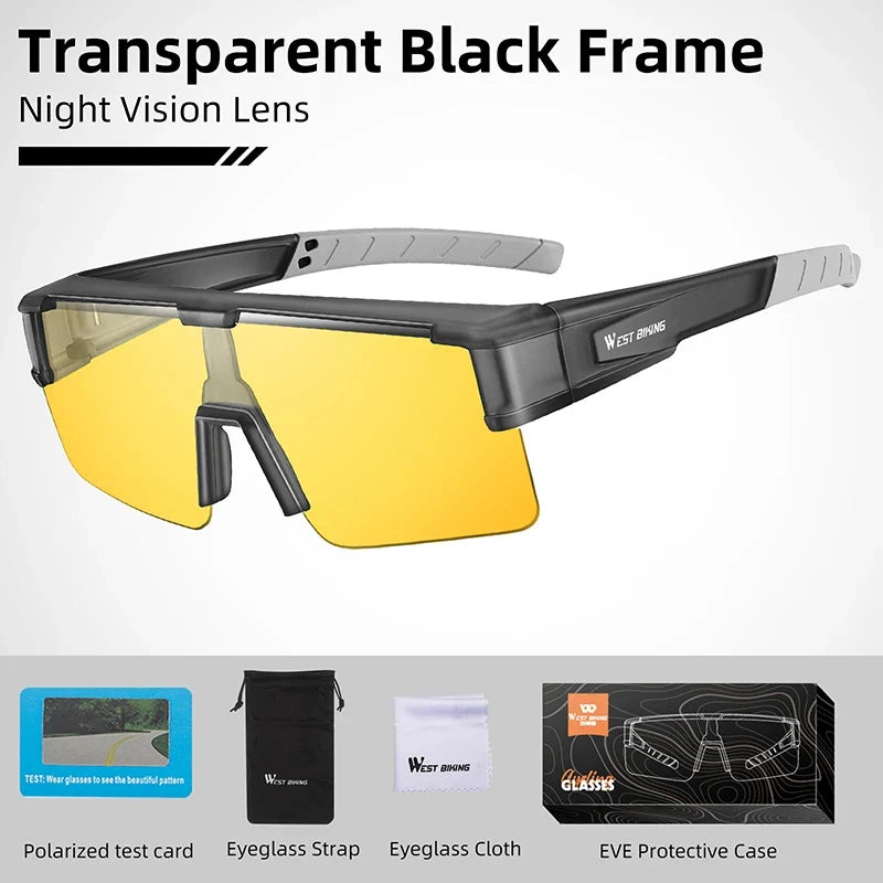 Cycling glasses by WEST BIKING with black frame and UV400 lenses; includes 4 accessories on Tampa Home & Garden Store