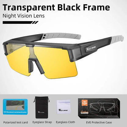 Cycling glasses by WEST BIKING with black frame and UV400 lenses; includes 4 accessories on Tampa Home & Garden Store
