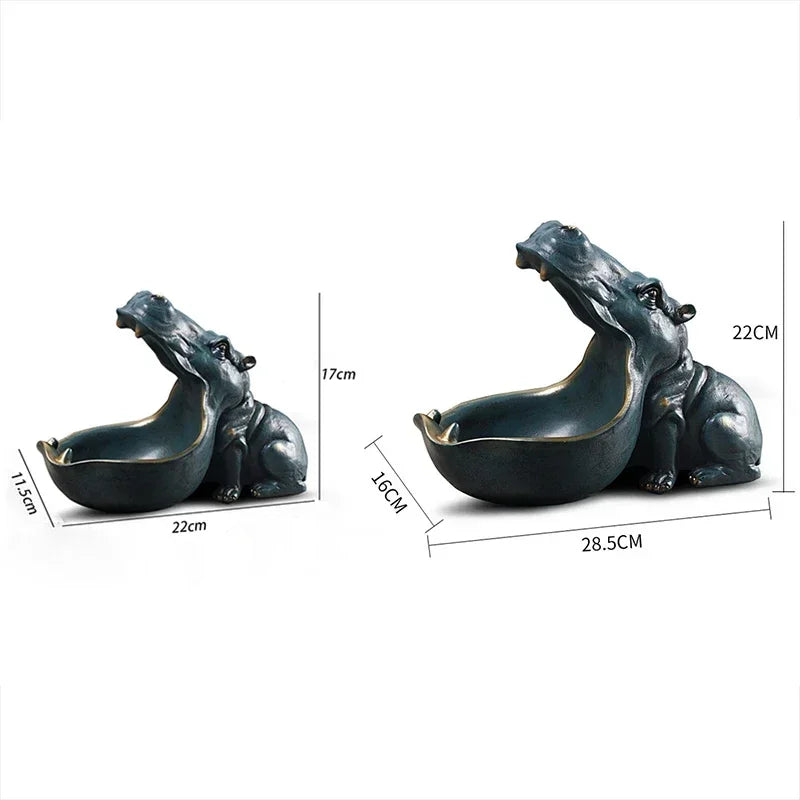 Perfecsy teal hippo statue candy and key storage bowl set of 2 on Tampa Home & Garden Store