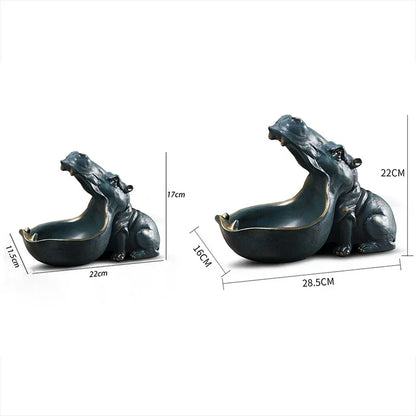 Perfecsy teal hippo statue candy and key storage bowl set of 2 on Tampa Home & Garden Store