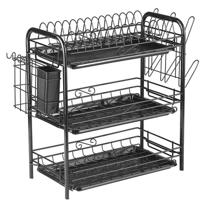3-Tier Kitchen Drying Rack & Dish Organizer Shelf with Drain Board