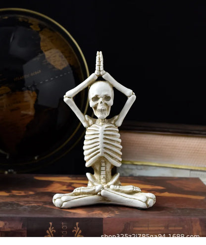 Yoga skeleton statue resin cream mini figurine in prayer pose gothic decor on Tampa Home & Garden Store