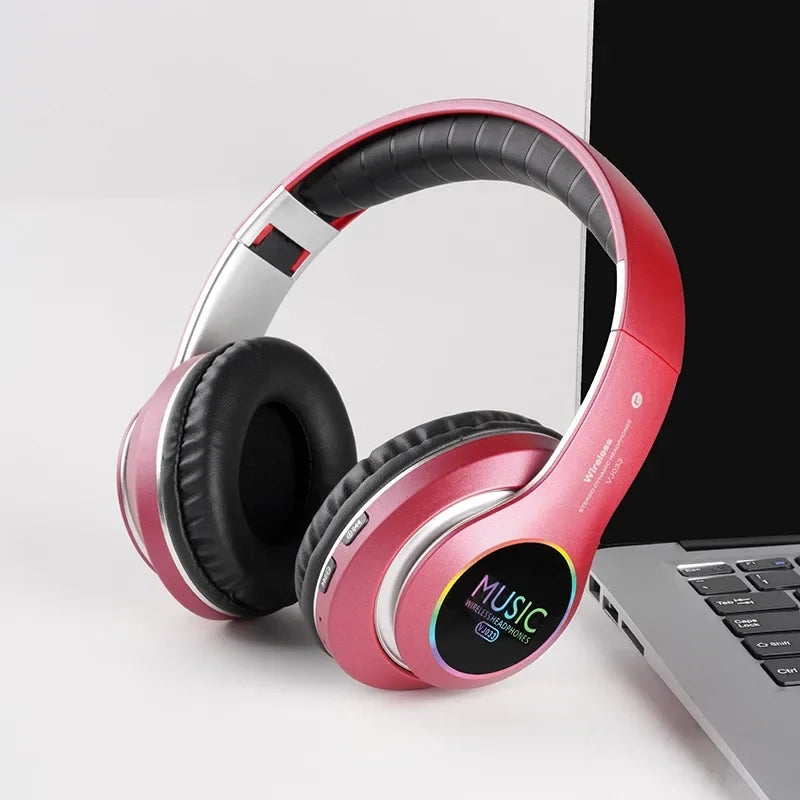 Pink wireless Bluetooth 5.0 HiFi headphones by FLIPSTYLEZLLC, over-ear with black cushions on Tampa Home & Garden Store