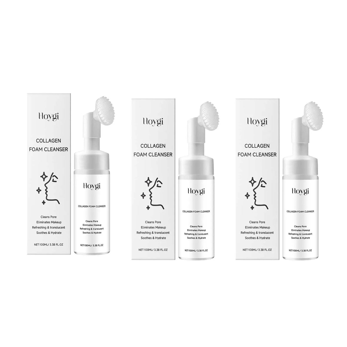 Hoygi collagen foam cleanser bottle with pump and white box packaging, 5-pack display on Tampa Home & Garden Store