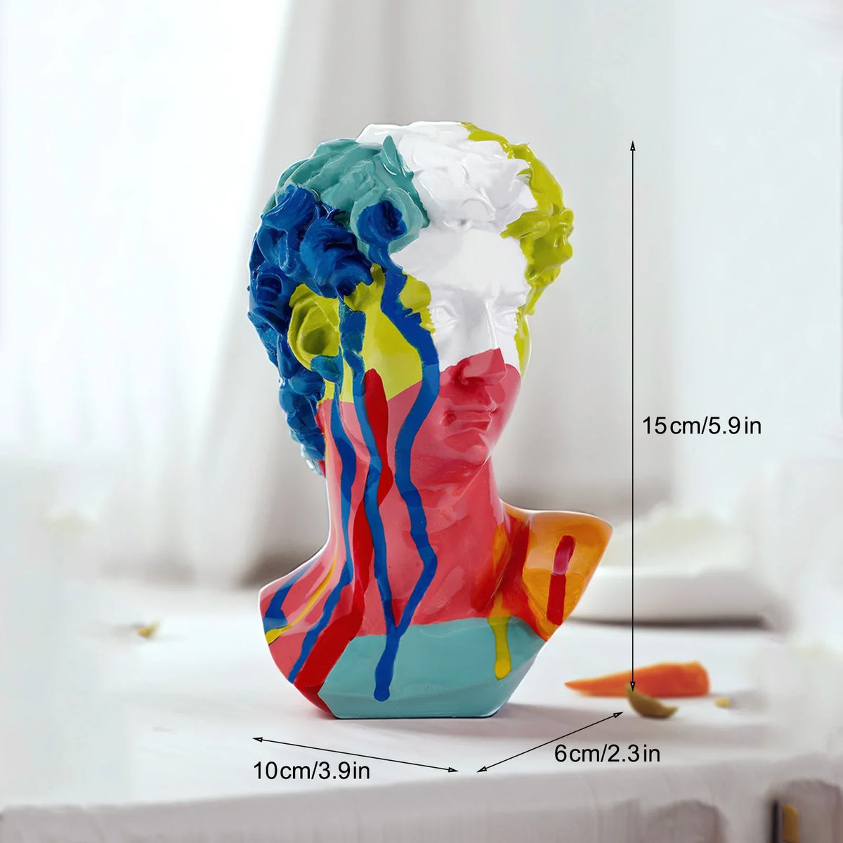 David Head resin bust sculpture multicolor paint drips for living room Perfecsy on Tampa Home & Garden Store