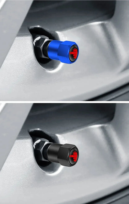 Aluminium valve stem caps 4 pcs by BikerZoneZ, blue anodized with red logo for tire valves on Tampa Home & Garden Store