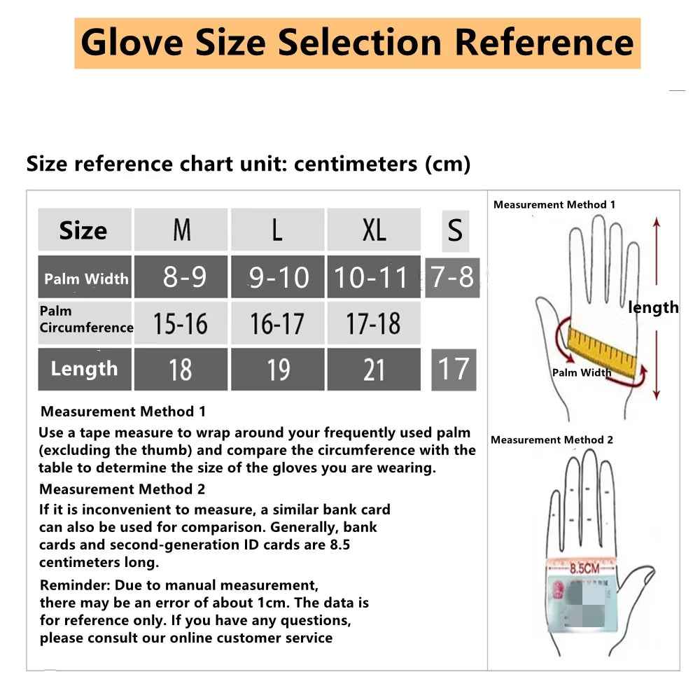 Leather sheep motorcycle gloves size chart by BikerZoneZ with palm width on Tampa Home & Garden Store