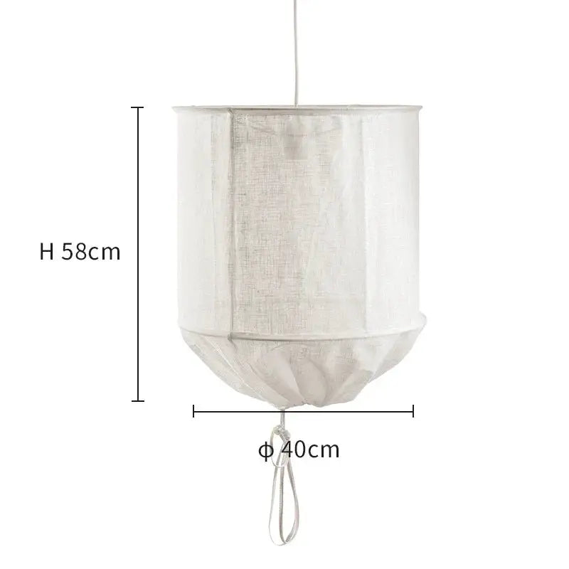 DecorBites Linen Cloth Pendant Light white fabric shade, boho chandelier with pull cord on Tampa Home & Garden Store