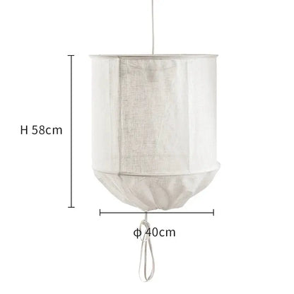 DecorBites Linen Cloth Pendant Light white fabric shade, boho chandelier with pull cord on Tampa Home & Garden Store