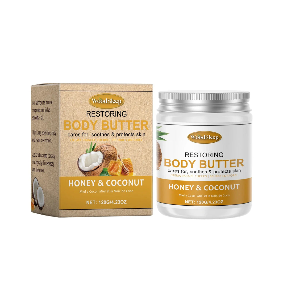 Silcy Skin Woodsleep Restoring Body Butter Honey & Coconut box and jar 120g on Tampa Home & Garden Store