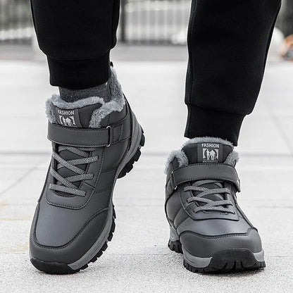 Mens Waterproof Winter Snow Boots by UpTrend Deals, gray fur lining, Velcro strap, 2 boots on Tampa Home & Garden Store