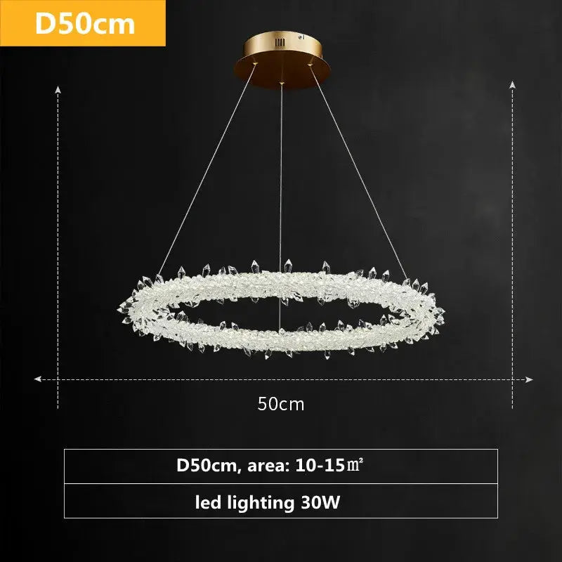 DecorBites Circle LED Pendant Light with crystal ring and gold canopy, 50cm diameter on Tampa Home & Garden Store